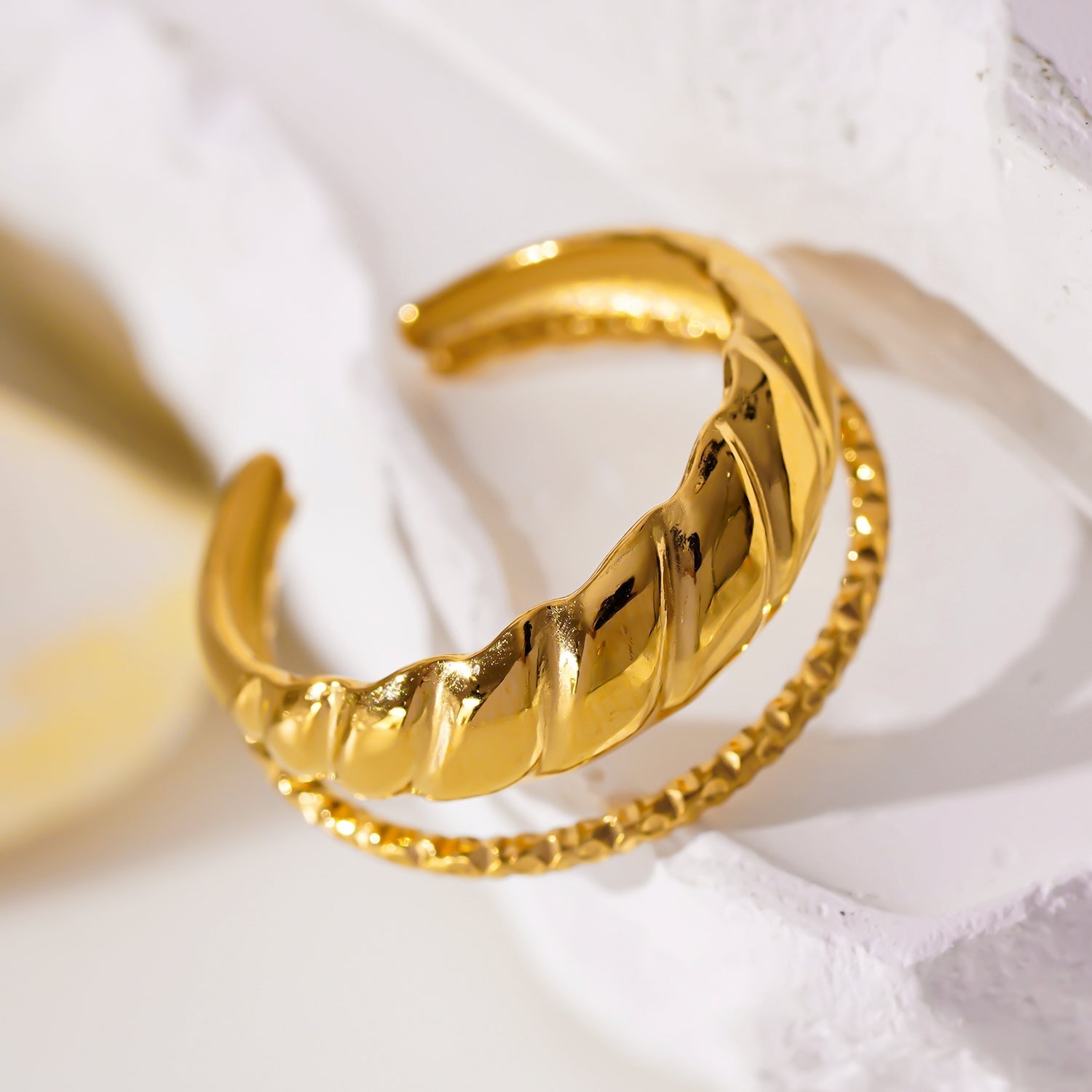 LYAM: Double Stacked Contrasting Textured Ring - MacroPanora
