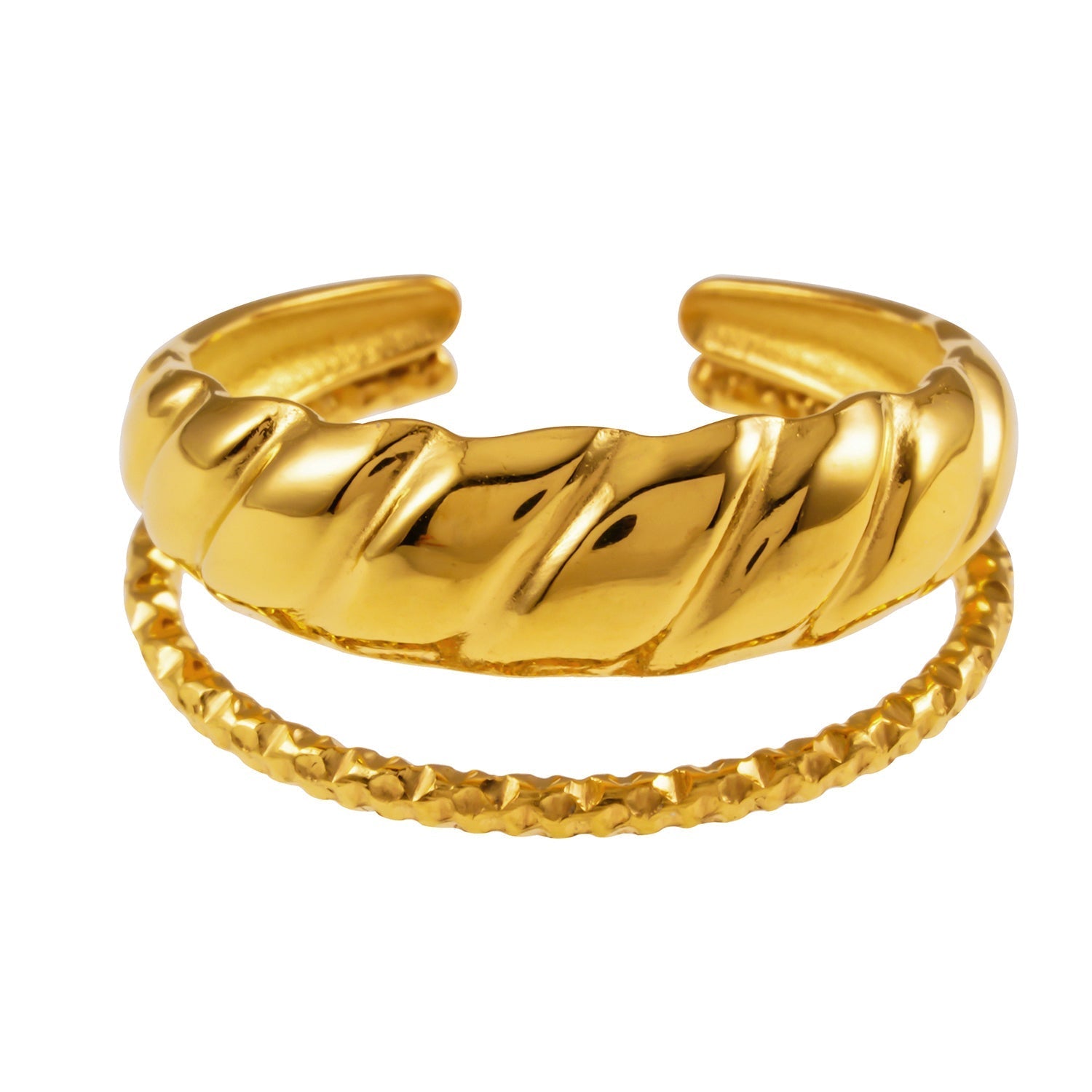 LYAM: Double Stacked Contrasting Textured Ring - MacroPanora