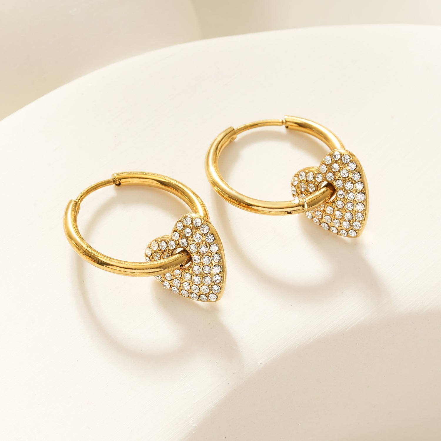 MAABU Gold: Vintage Inspired Hoops with Removable Zirconia Embedded Heart Charm - MacroPanora