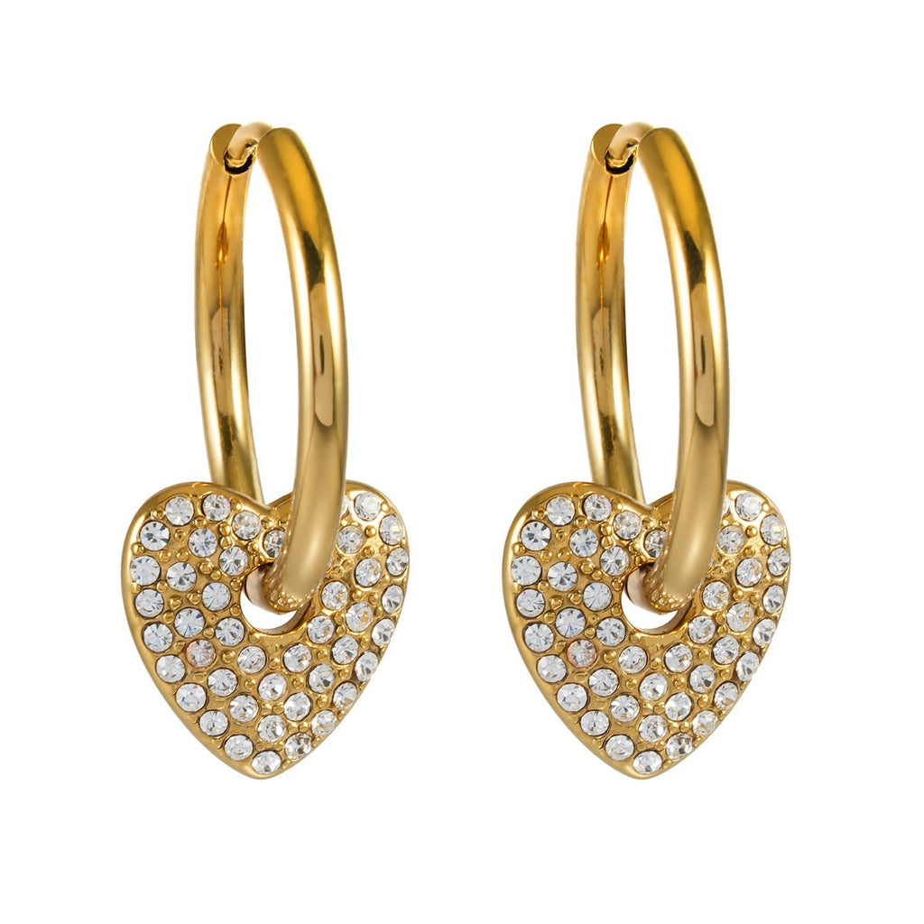 MAABU Gold: Vintage Inspired Hoops with Removable Zirconia Embedded Heart Charm - MacroPanora