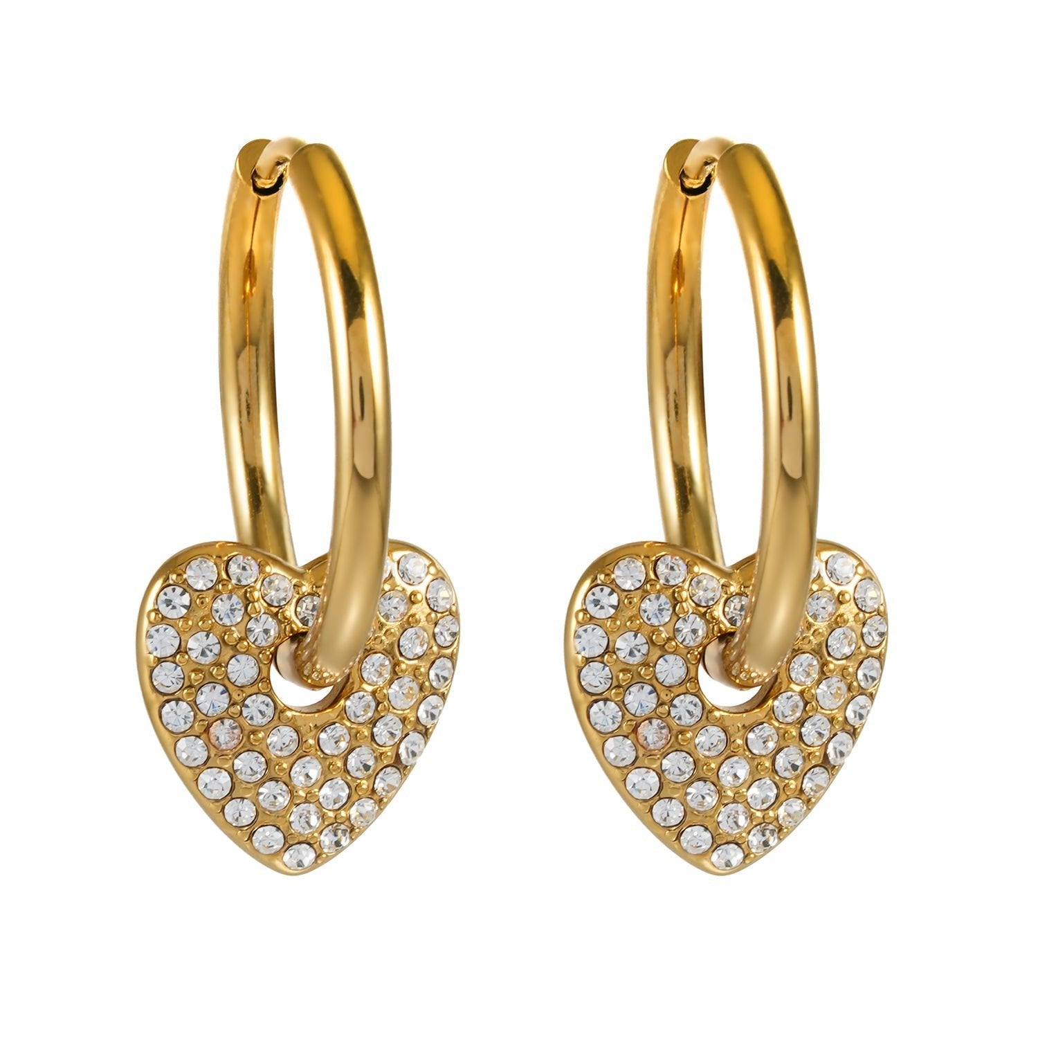 MAABU Gold: Vintage Inspired Hoops with Removable Zirconia Embedded Heart Charm - MacroPanora