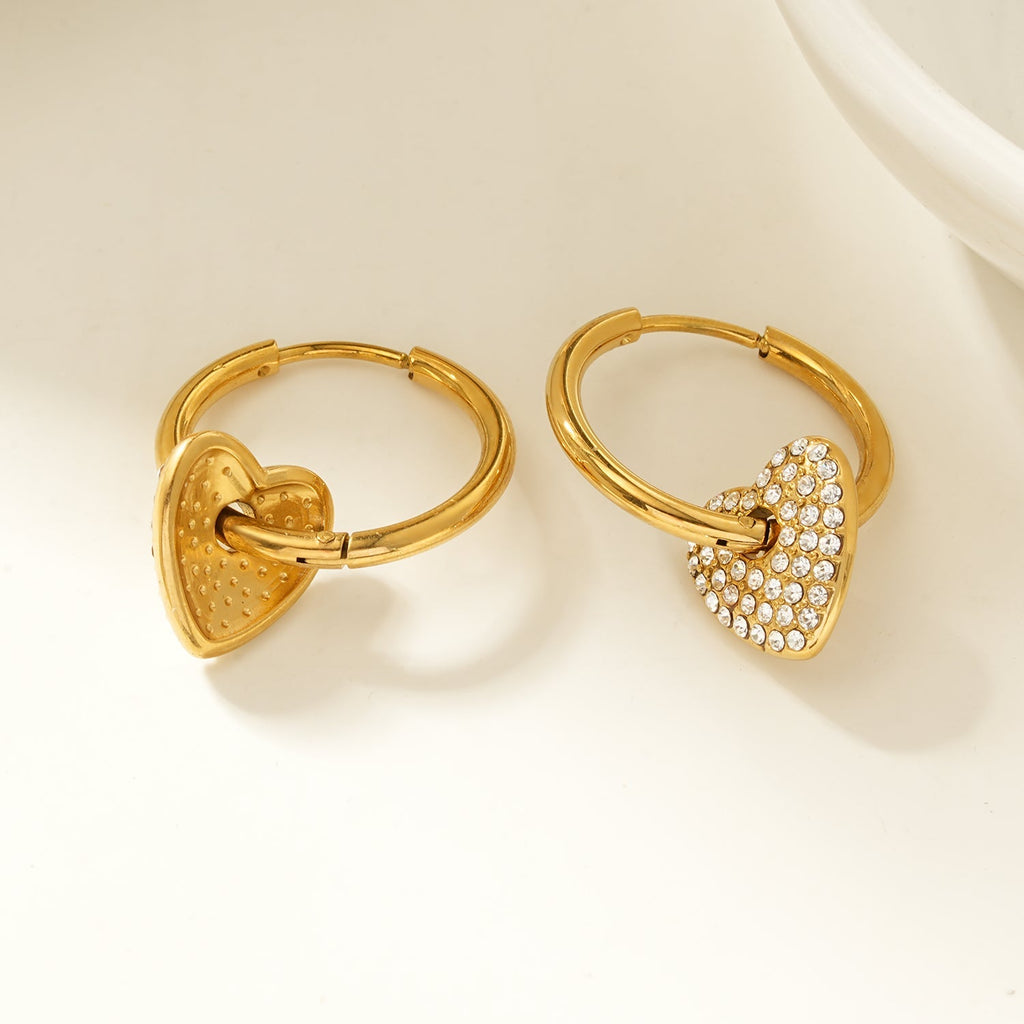 MAABU Gold: Vintage Inspired Hoops with Removable Zirconia Embedded Heart Charm - MacroPanora
