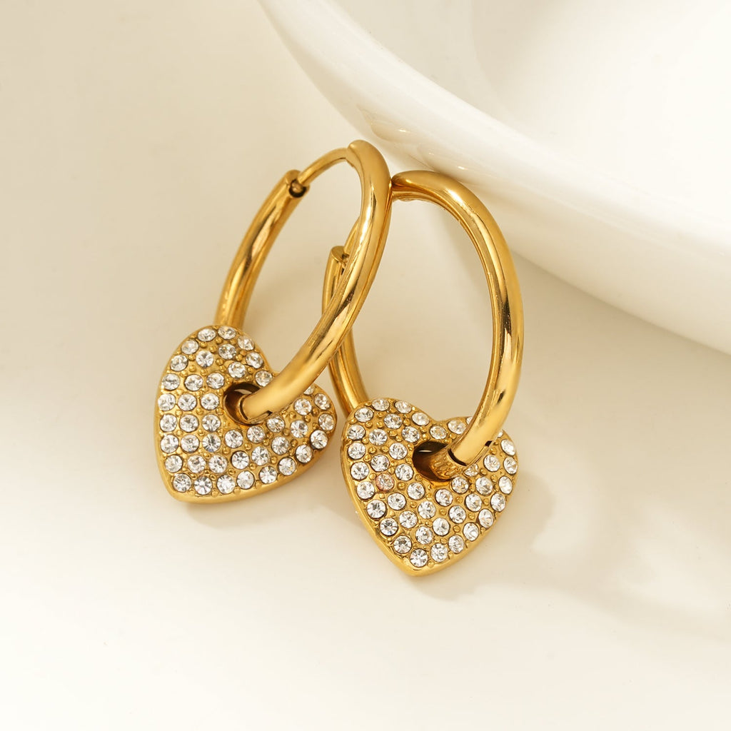 MAABU Gold: Vintage Inspired Hoops with Removable Zirconia Embedded Heart Charm - MacroPanora