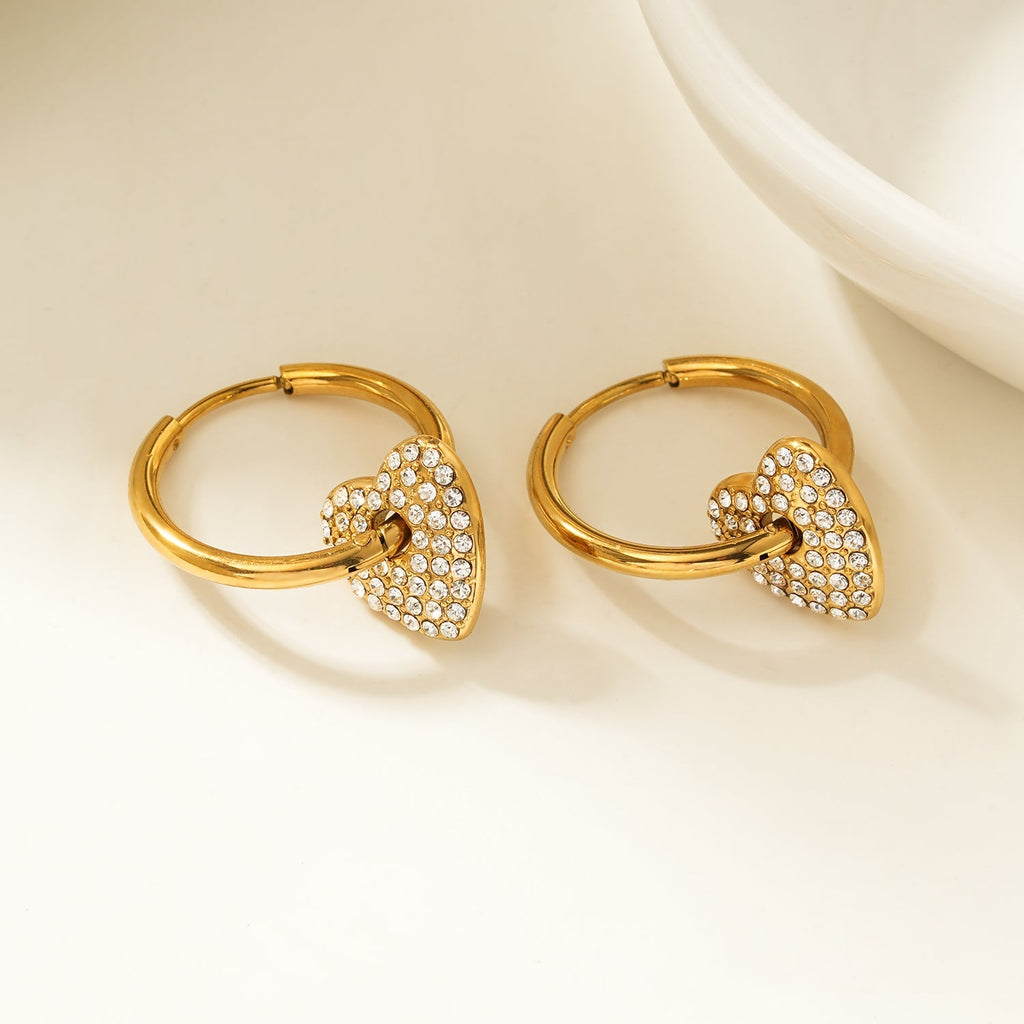 MAABU Gold: Vintage Inspired Hoops with Removable Zirconia Embedded Heart Charm - MacroPanora