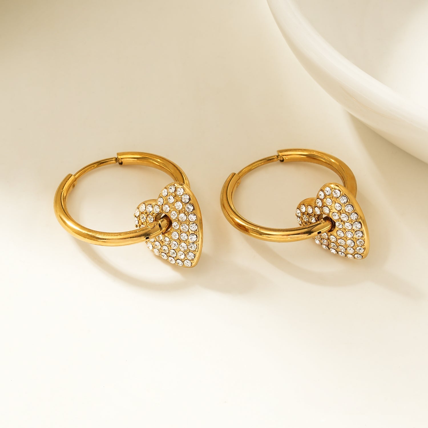MAABU Gold: Vintage Inspired Hoops with Removable Zirconia Embedded Heart Charm - MacroPanora