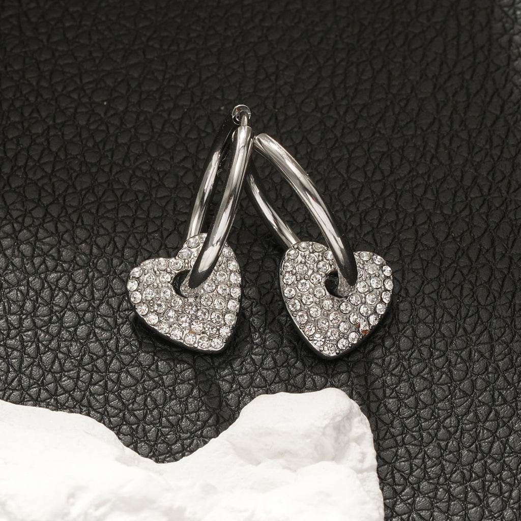 MAABU Silver (White Gold): Vintage Inspired Hoops with Removable Zirconia Embedded Heart Charm - MacroPanora