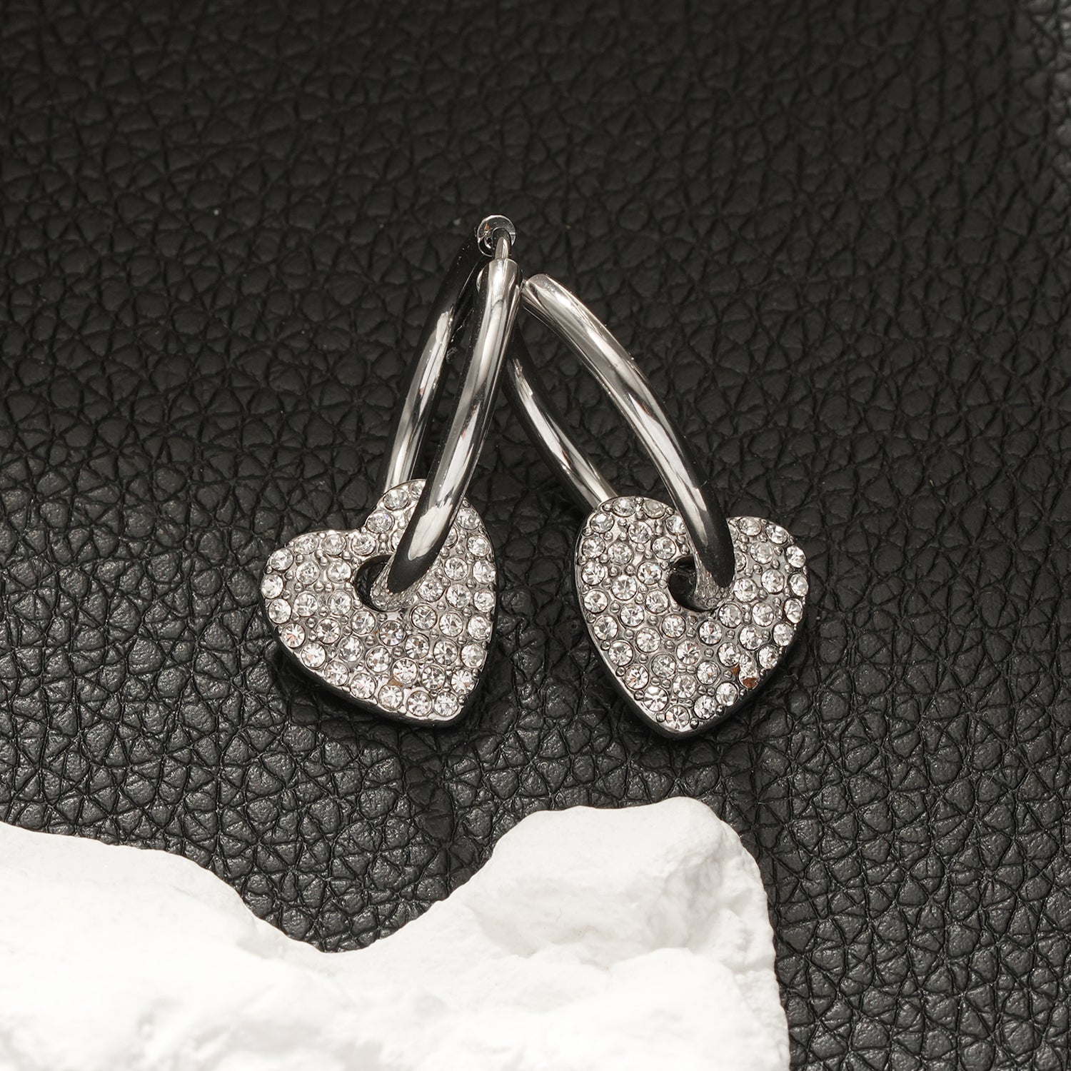 MAABU Silver (White Gold): Vintage Inspired Hoops with Removable Zirconia Embedded Heart Charm - MacroPanora