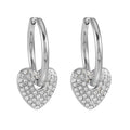 MAABU Silver (White Gold): Vintage Inspired Hoops with Removable Zirconia Embedded Heart Charm - MacroPanora