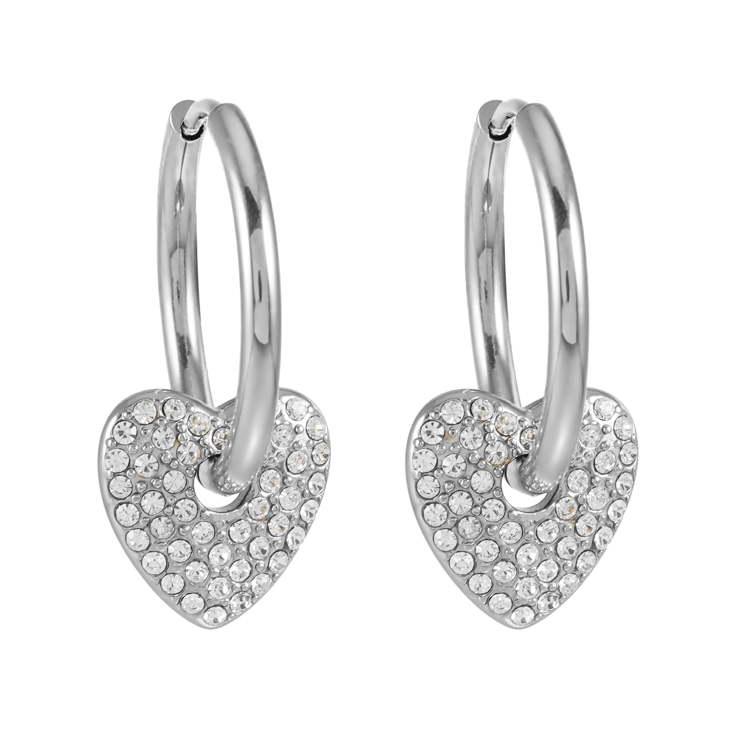 MAABU Silver (White Gold): Vintage Inspired Hoops with Removable Zirconia Embedded Heart Charm - MacroPanora