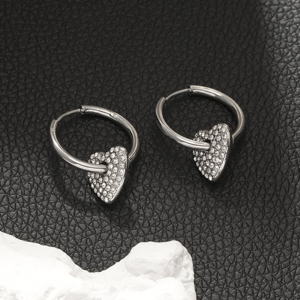 MAABU Silver (White Gold): Vintage Inspired Hoops with Removable Zirconia Embedded Heart Charm - MacroPanora
