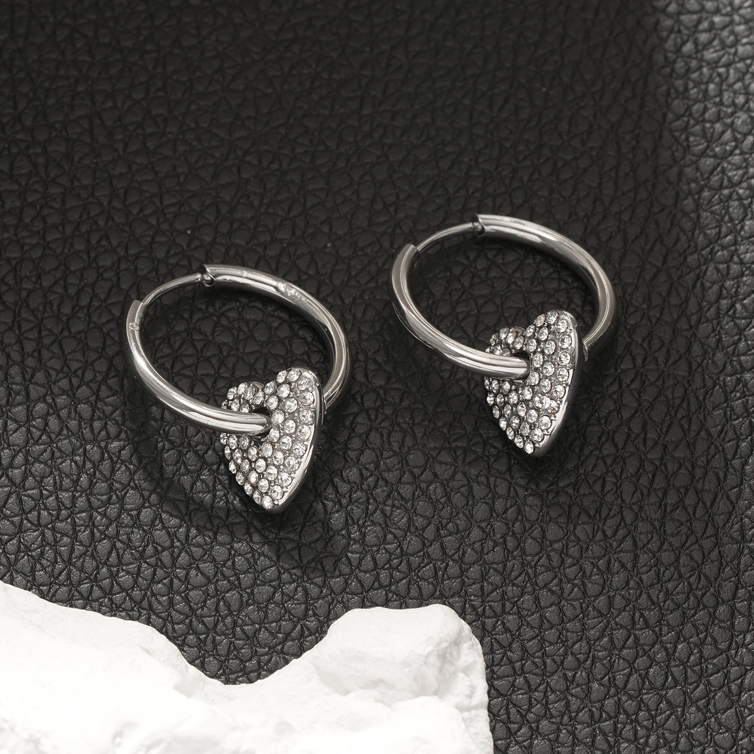 MAABU Silver (White Gold): Vintage Inspired Hoops with Removable Zirconia Embedded Heart Charm - MacroPanora