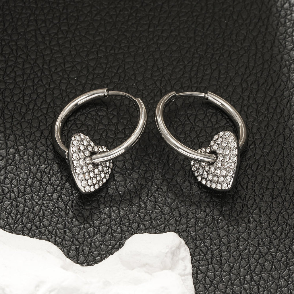 MAABU Silver (White Gold): Vintage Inspired Hoops with Removable Zirconia Embedded Heart Charm - MacroPanora
