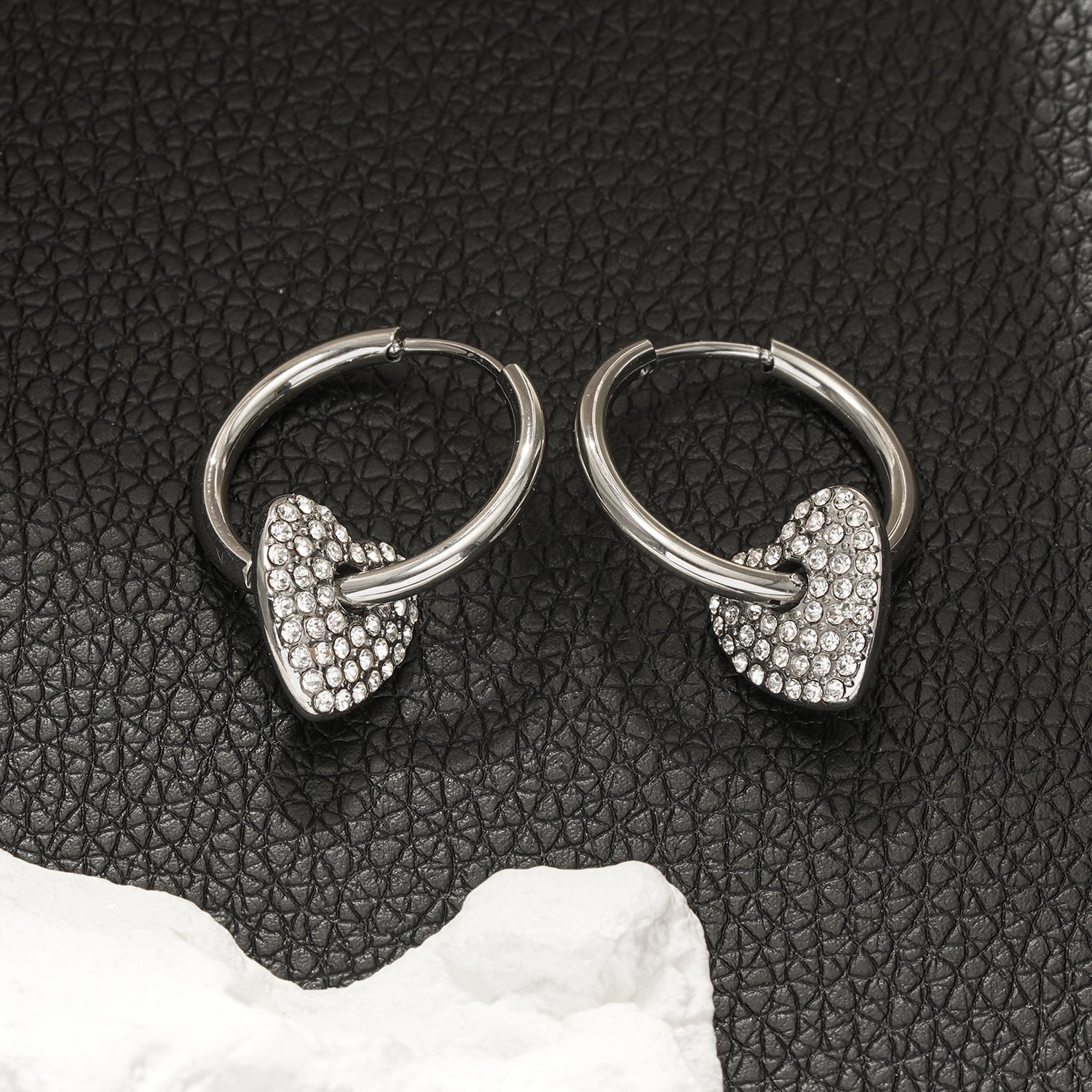 MAABU Silver (White Gold): Vintage Inspired Hoops with Removable Zirconia Embedded Heart Charm - MacroPanora