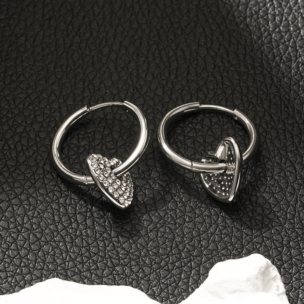 MAABU Silver (White Gold): Vintage Inspired Hoops with Removable Zirconia Embedded Heart Charm - MacroPanora