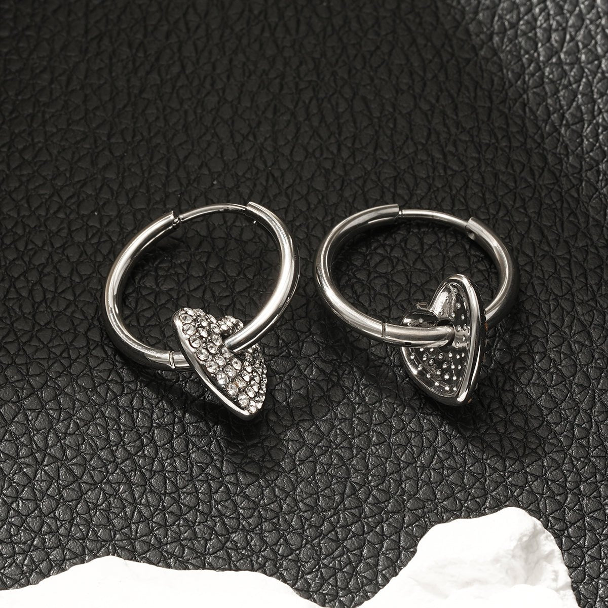 MAABU Silver (White Gold): Vintage Inspired Hoops with Removable Zirconia Embedded Heart Charm - MacroPanora