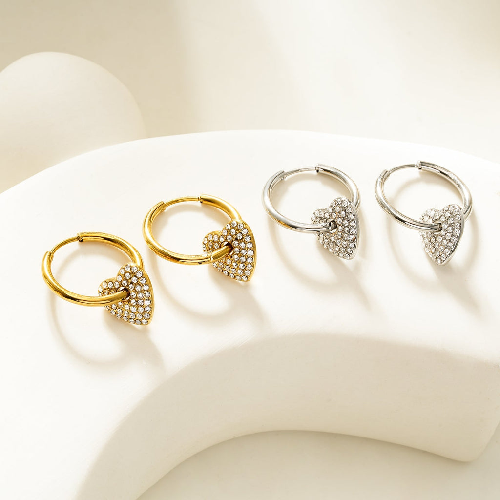 MAABU Silver (White Gold): Vintage Inspired Hoops with Removable Zirconia Embedded Heart Charm - MacroPanora