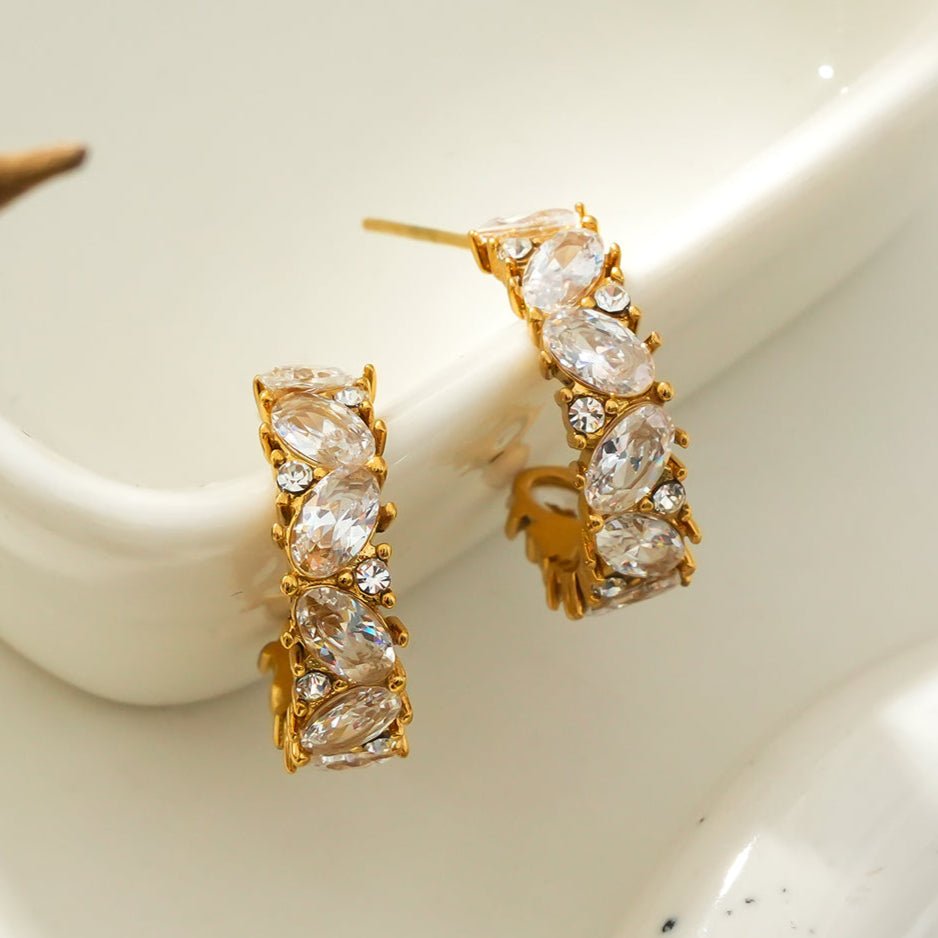 MAGOME: Vintage Chic - Mini Hoops Richly Embedded with Pear & Round Moissanite Gemstones - MacroPanora