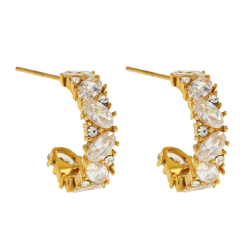 MAGOME: Vintage Chic - Mini Hoops Richly Embedded with Pear & Round Moissanite Gemstones - MacroPanora