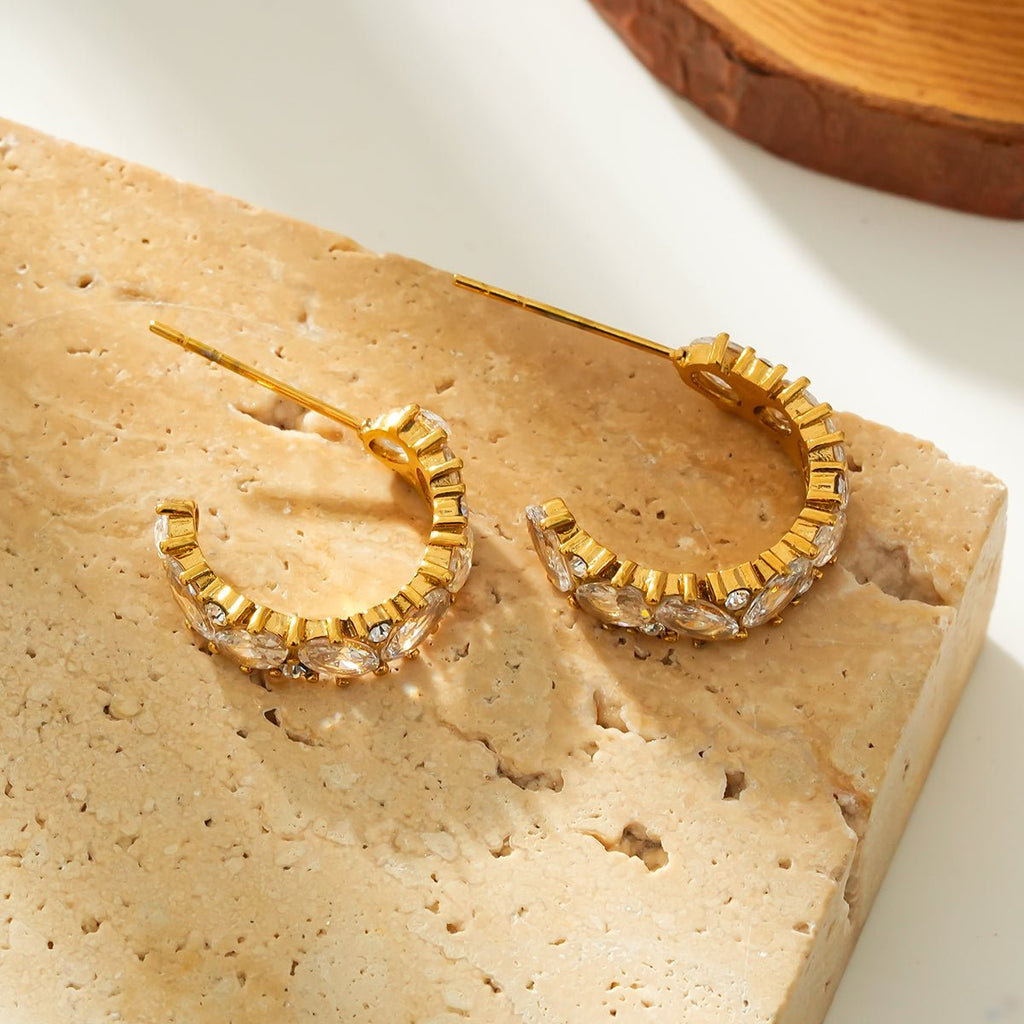 MAGOME: Vintage Chic - Mini Hoops Richly Embedded with Pear & Round Moissanite Gemstones - MacroPanora