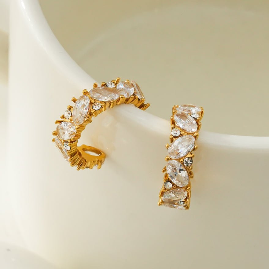 MAGOME: Vintage Chic - Mini Hoops Richly Embedded with Pear & Round Moissanite Gemstones - MacroPanora