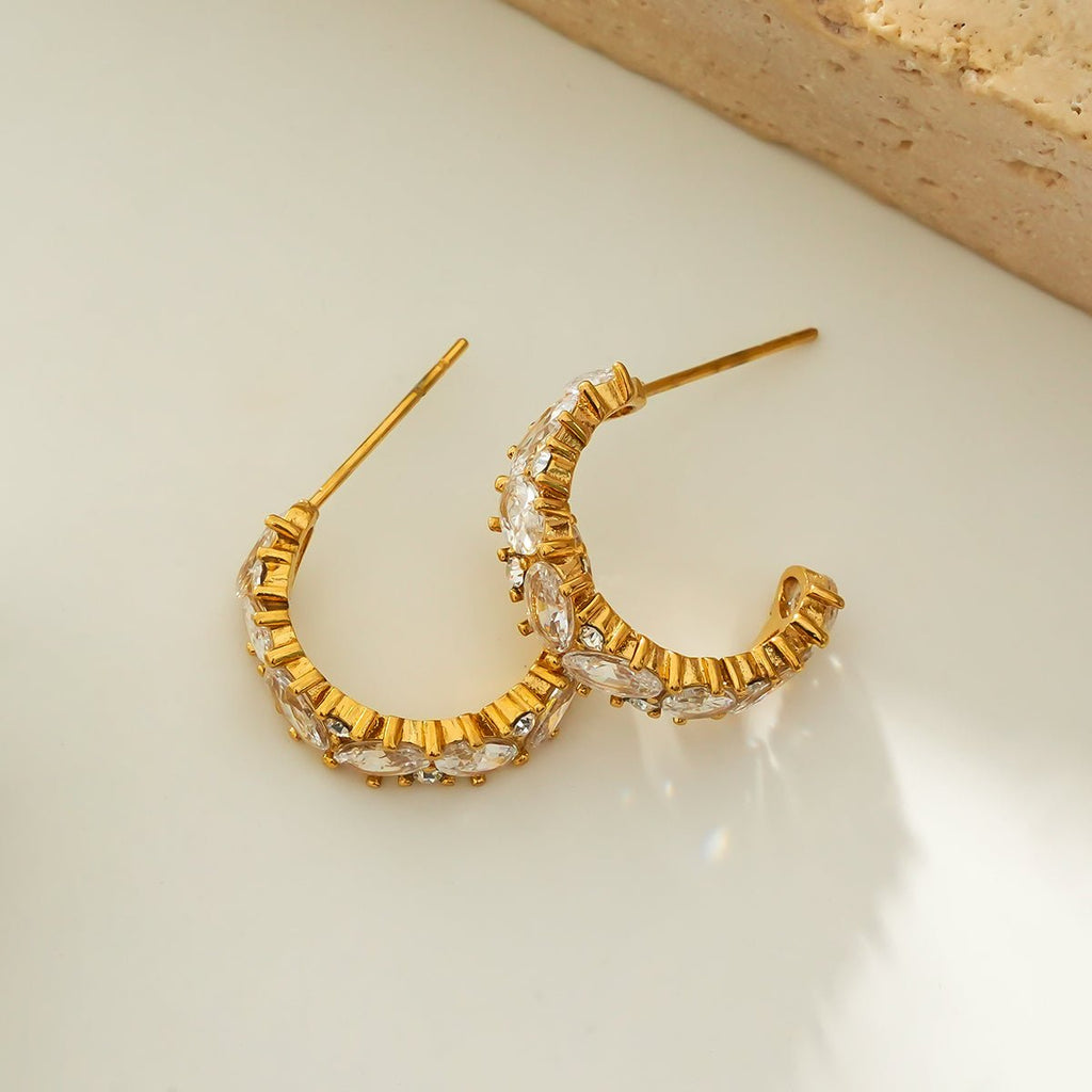 MAGOME: Vintage Chic - Mini Hoops Richly Embedded with Pear & Round Moissanite Gemstones - MacroPanora