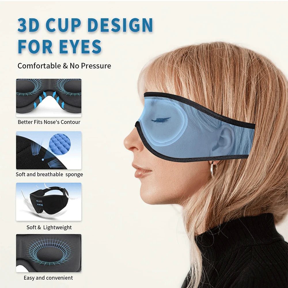 Mask for Sleep Headphones Bluetooth 3D Eye Mask Music Play Sleeping Headphones with Built - In HD Speaker - MacroPanora