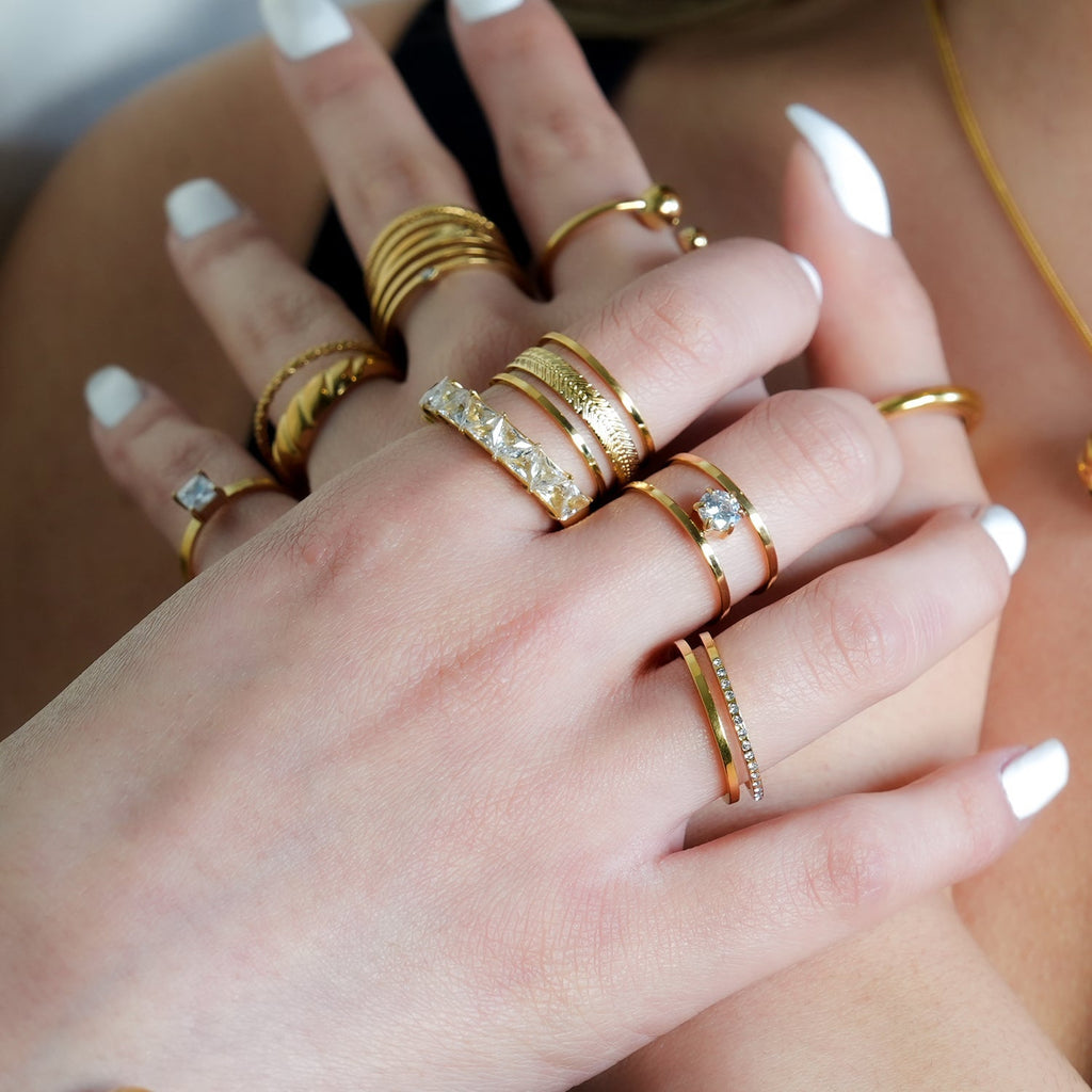 MATHEO: Triple Stacked Textured Gold Ring - MacroPanora