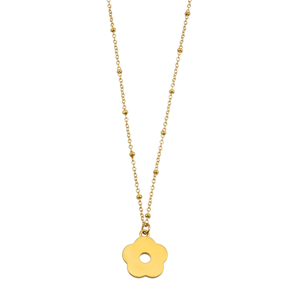 MELRINA Gold - Vintage Bloom: Beaded Chain Necklace with Pave Zirconia Flower Charm - MacroPanora