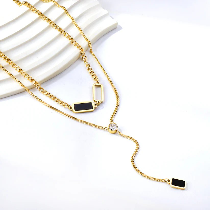 Monochrome Crystal Drop Chain Gold - Necklace | MacroPanora