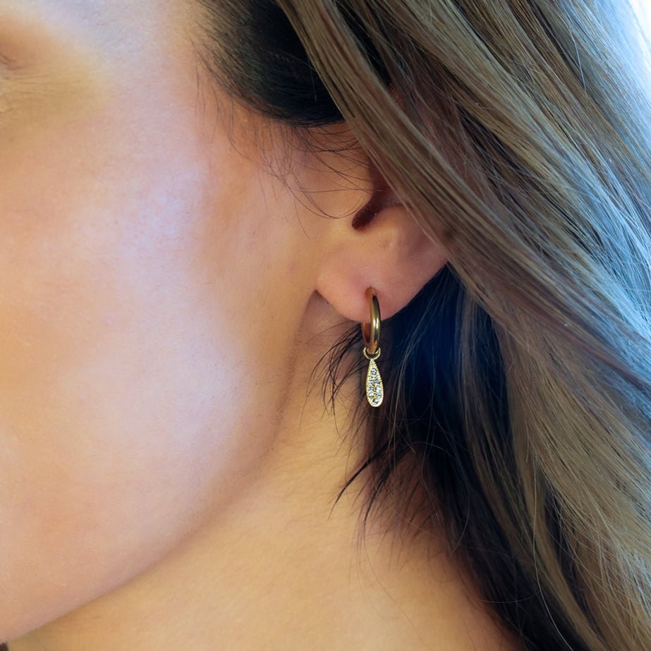 MONTEREY: Vintage Inspired Hoops with Pavé Zirconia Tear Drop Charms - MacroPanora