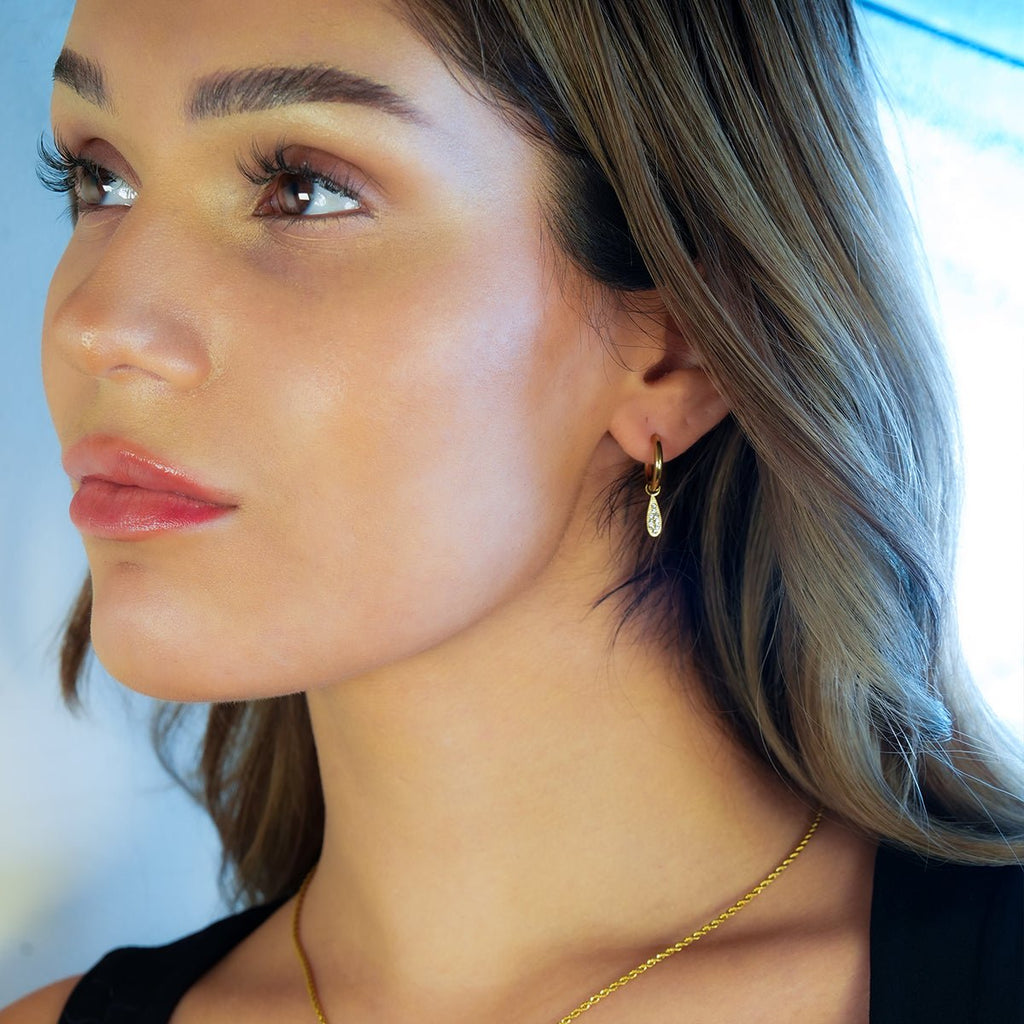 MONTEREY: Vintage Inspired Hoops with Pavé Zirconia Tear Drop Charms - MacroPanora
