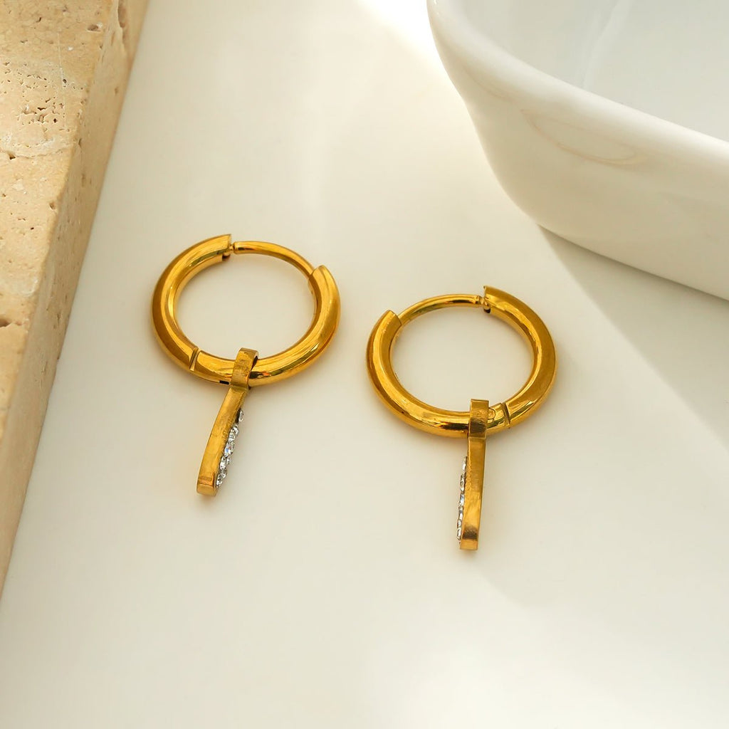 MONTEREY: Vintage Inspired Hoops with Pavé Zirconia Tear Drop Charms - MacroPanora