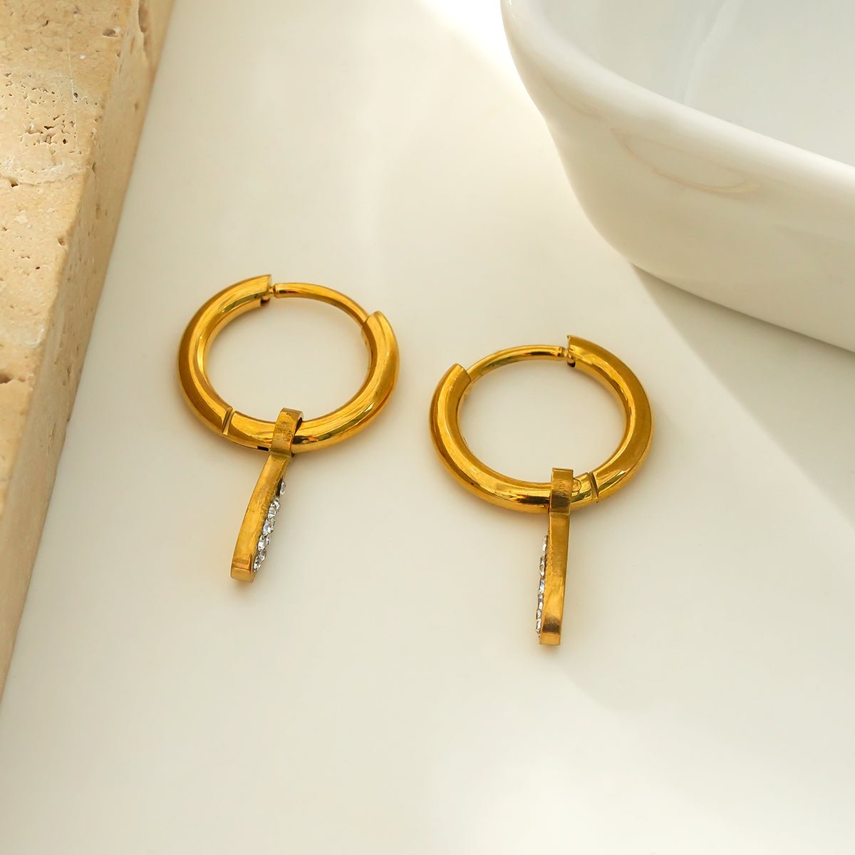 MONTEREY: Vintage Inspired Hoops with Pavé Zirconia Tear Drop Charms - MacroPanora
