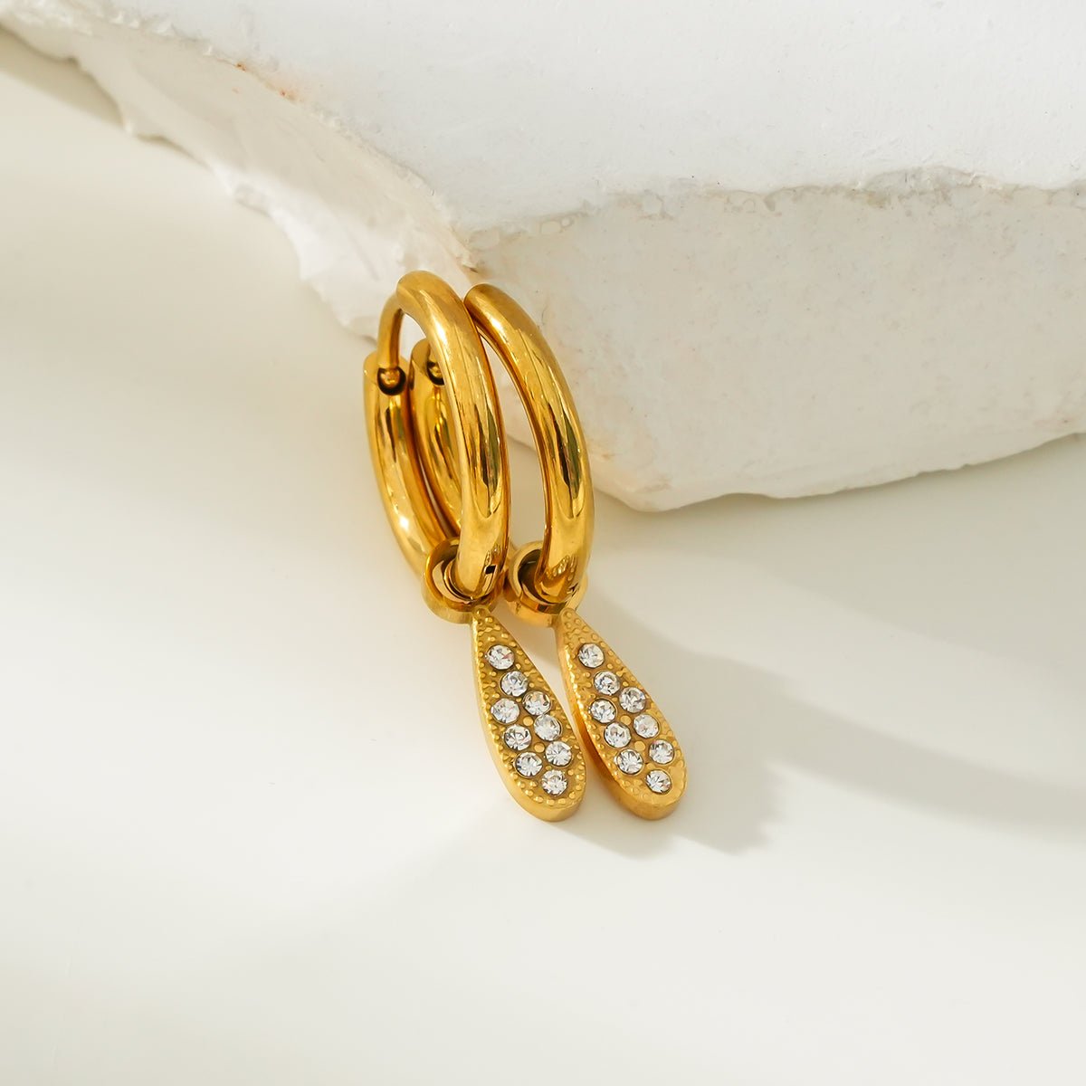 MONTEREY: Vintage Inspired Hoops with Pavé Zirconia Tear Drop Charms - MacroPanora