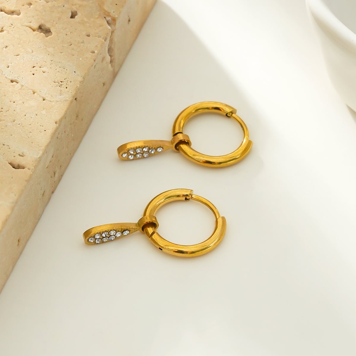 MONTEREY: Vintage Inspired Hoops with Pavé Zirconia Tear Drop Charms - MacroPanora