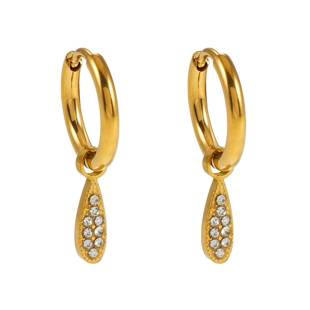 MONTEREY: Vintage Inspired Hoops with Pavé Zirconia Tear Drop Charms - MacroPanora