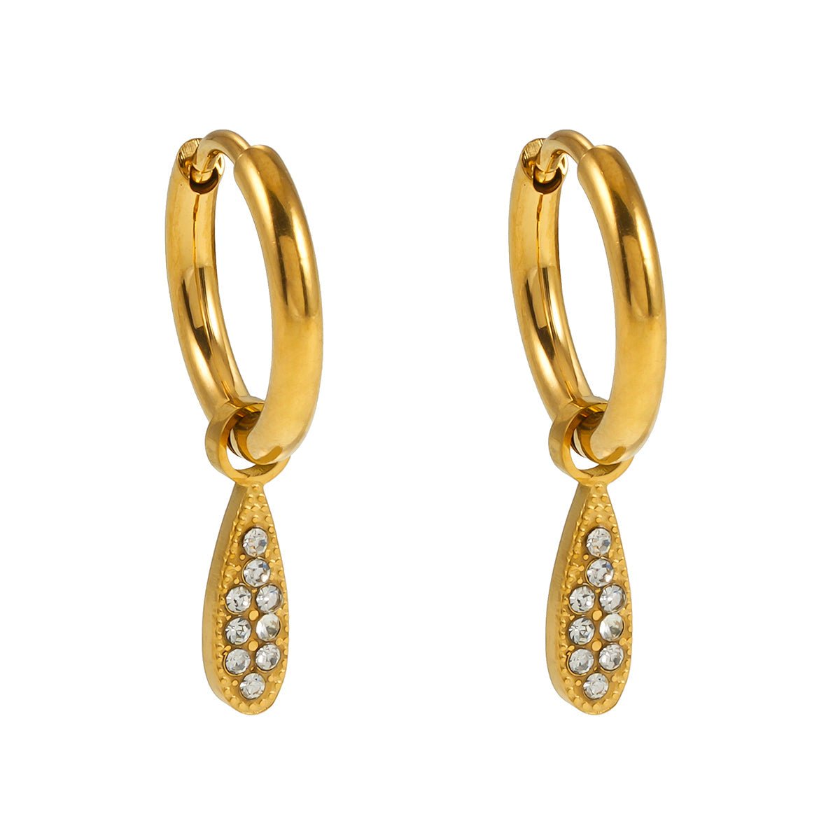 MONTEREY: Vintage Inspired Hoops with Pavé Zirconia Tear Drop Charms - MacroPanora
