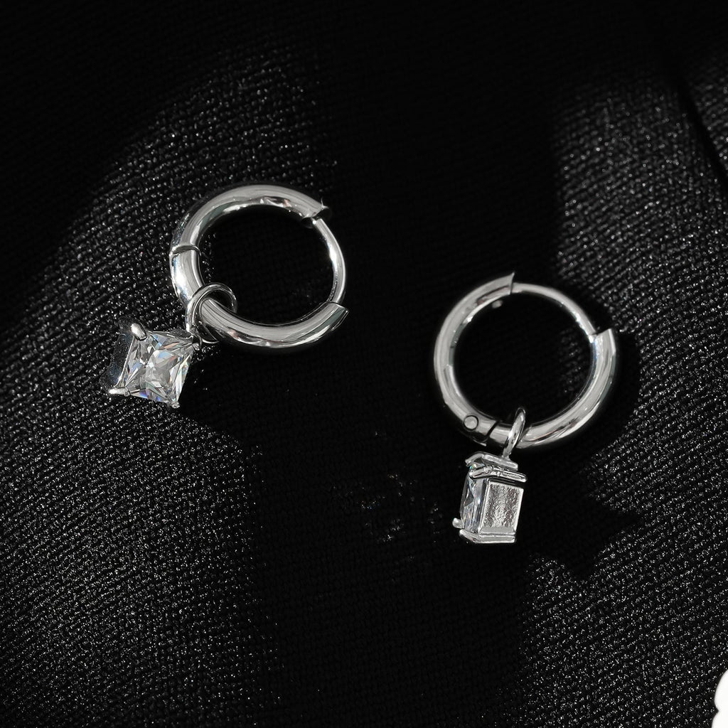 MORANDI White Gold (Silver Toned): Vintage Inspired Hoops with Removable Moissanite Charms - MacroPanora