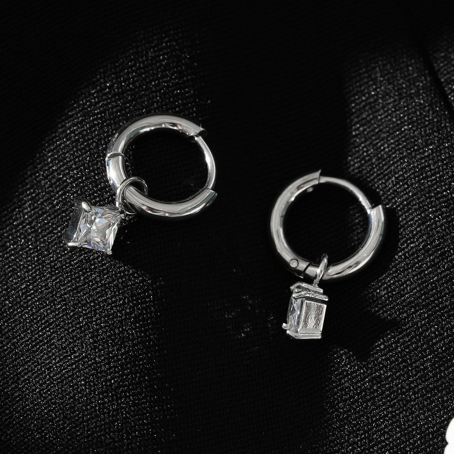 MORANDI White Gold (Silver Toned): Vintage Inspired Hoops with Removable Moissanite Charms - MacroPanora