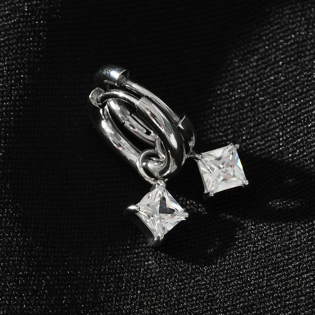 MORANDI White Gold (Silver Toned): Vintage Inspired Hoops with Removable Moissanite Charms - MacroPanora
