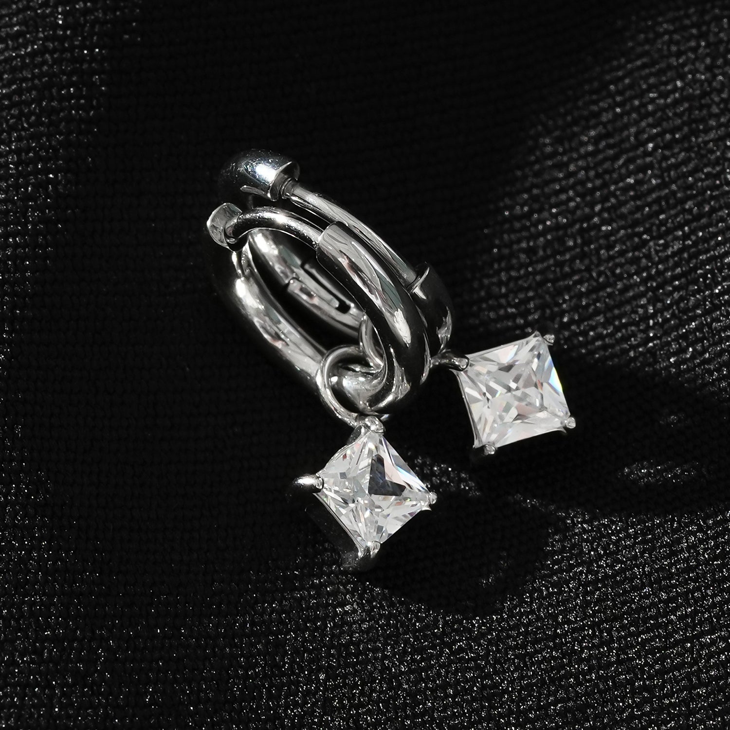 MORANDI White Gold (Silver Toned): Vintage Inspired Hoops with Removable Moissanite Charms - MacroPanora