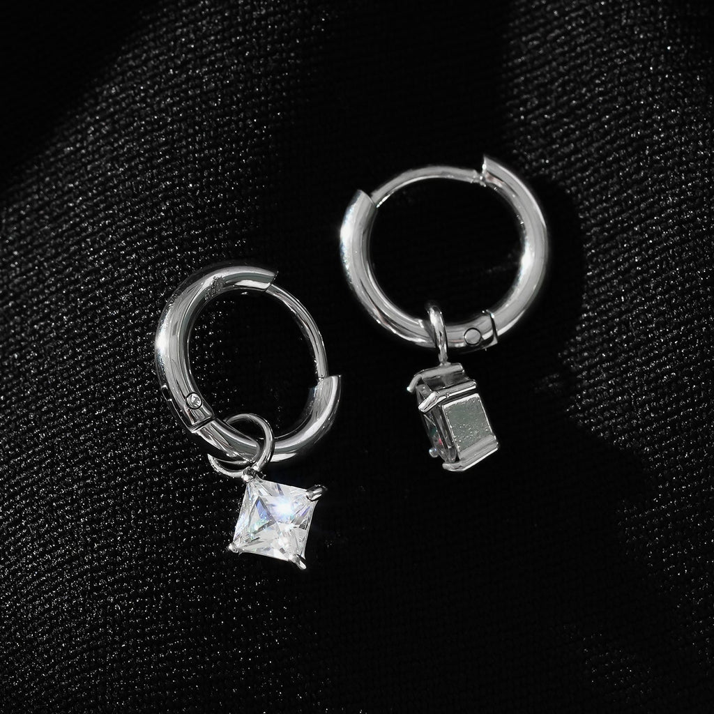 MORANDI White Gold (Silver Toned): Vintage Inspired Hoops with Removable Moissanite Charms - MacroPanora