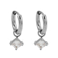 MORANDI White Gold (Silver Toned): Vintage Inspired Hoops with Removable Moissanite Charms - MacroPanora