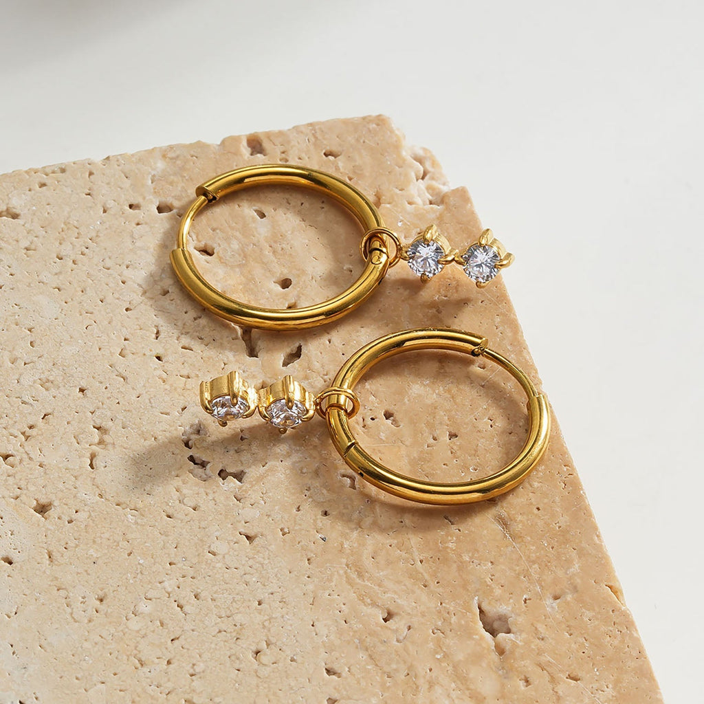 MORTAINA Gold: Retro Inspired Mini Hoops with Duo Zirconia Charms - MacroPanora