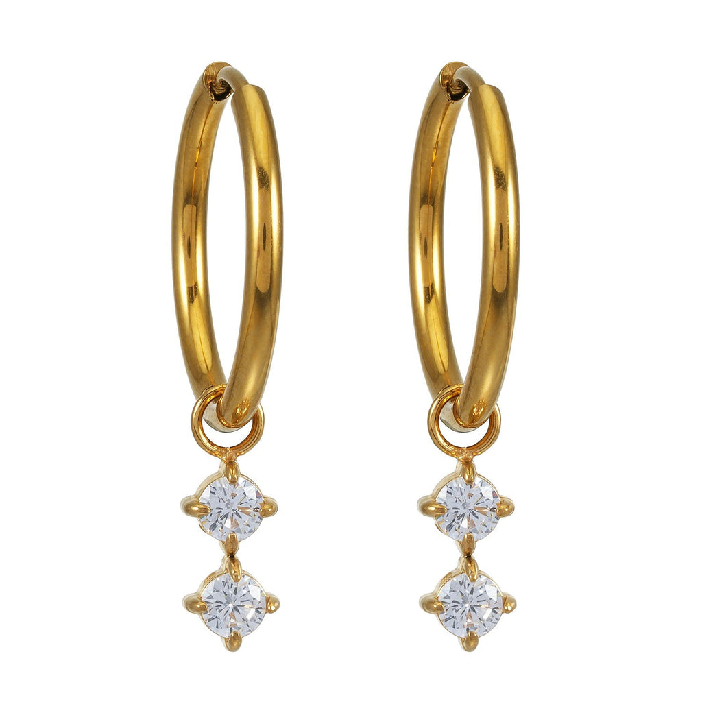 MORTAINA Gold: Retro Inspired Mini Hoops with Duo Zirconia Charms - MacroPanora