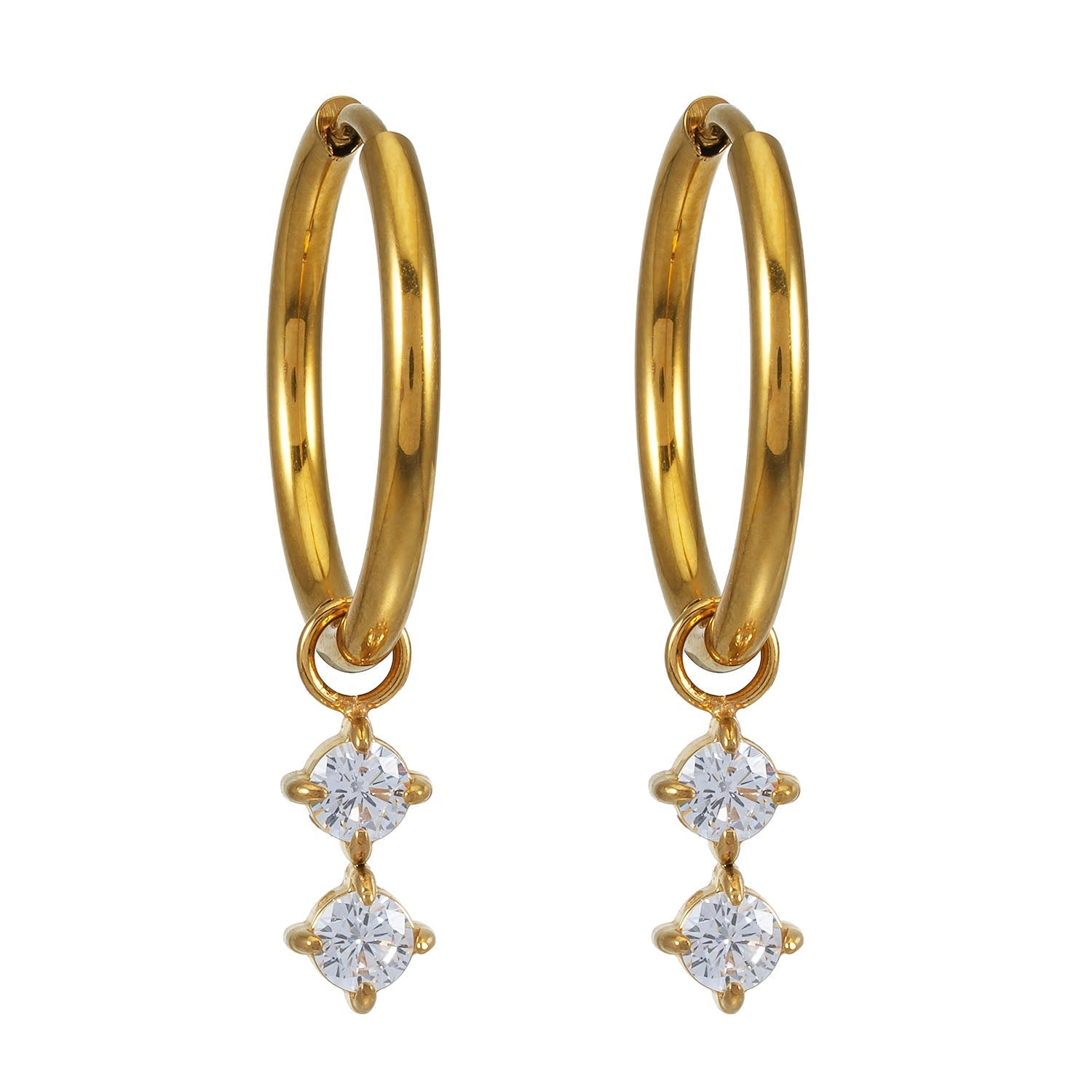 MORTAINA Gold: Retro Inspired Mini Hoops with Duo Zirconia Charms - MacroPanora