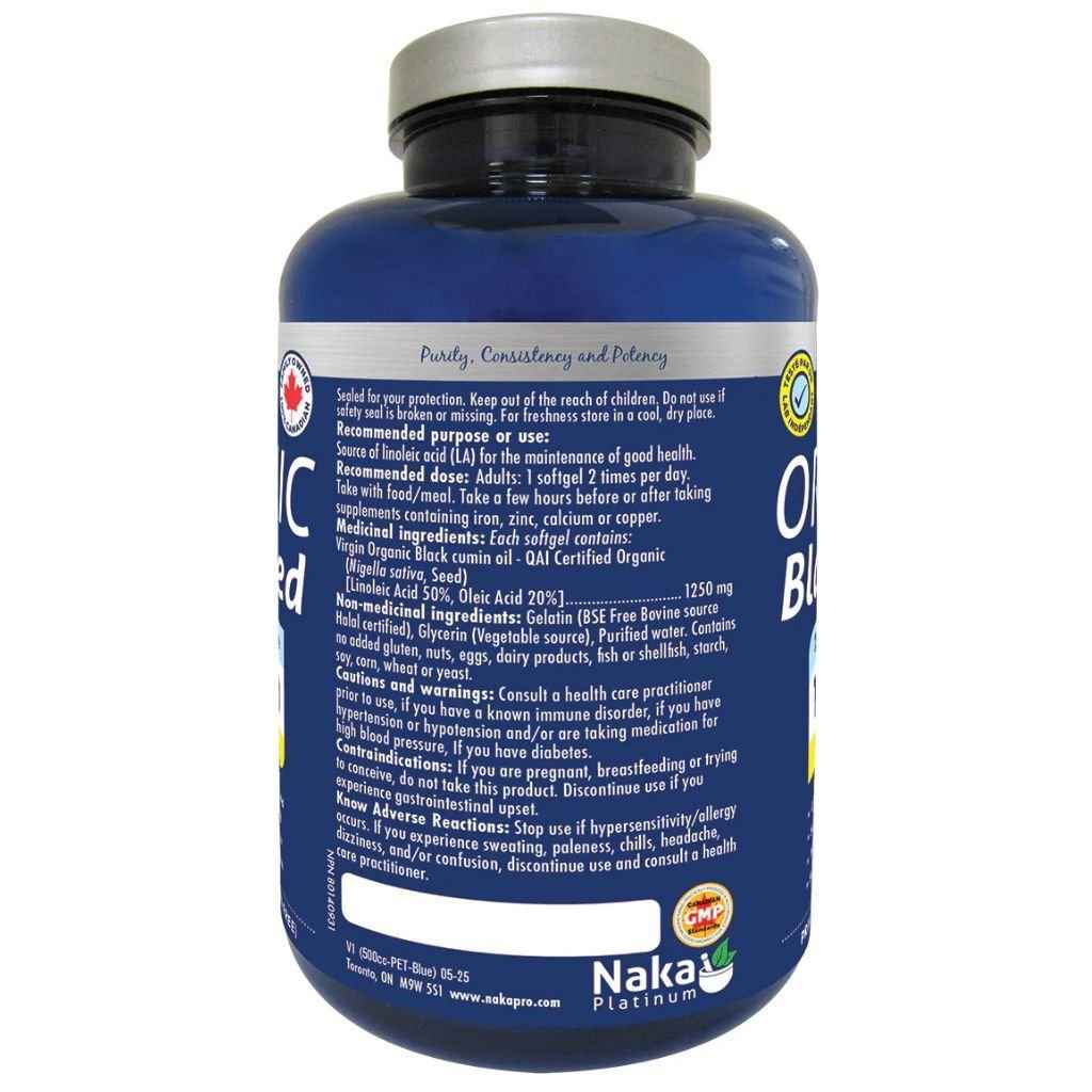 Naka ORGANIC BLACK SEED 1250mg, 80 Softgels - MacroPanora