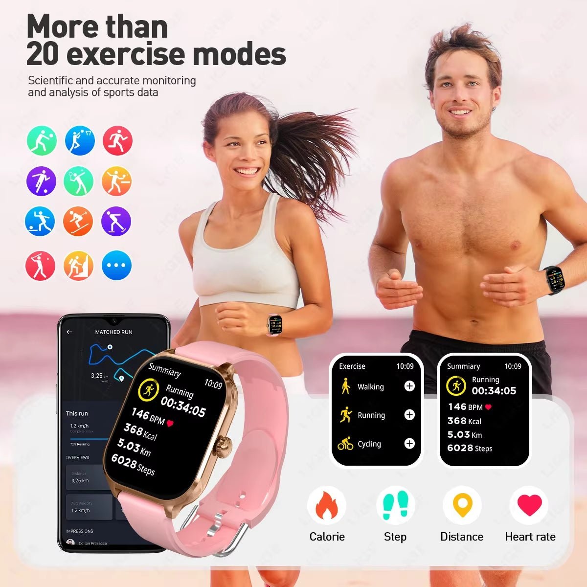 New Fashion Smart Watch Heart Rate Monitor Sports Fitness Watch Waterproof Voice Calling Smart Watch for Huawei Xiaomi - MacroPanora