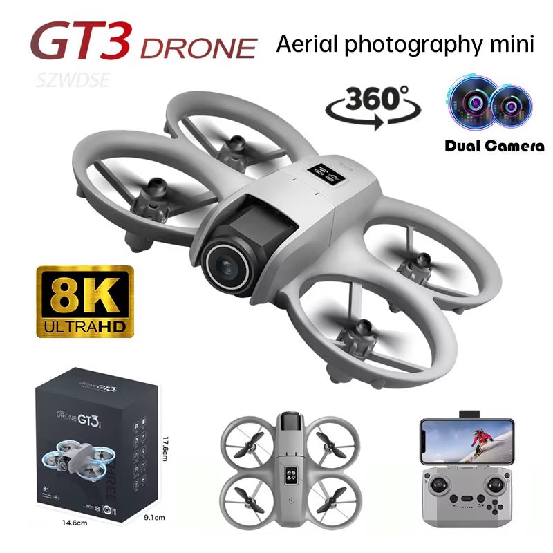 NEW GT3 Mini Foldable Drone with Lights 8K Aerial Photography Optical Flow Positioning 360° Obstacle Avoidance Helicopter Drone - MacroPanora