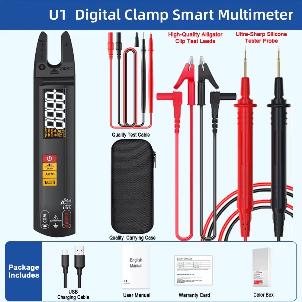 NEW U1/U0 Digital Clamp Multimeter Rechargeable Display 6000 Auto Current Voltage Non Contact Hz Temperature Electronic Tester - MacroPanora
